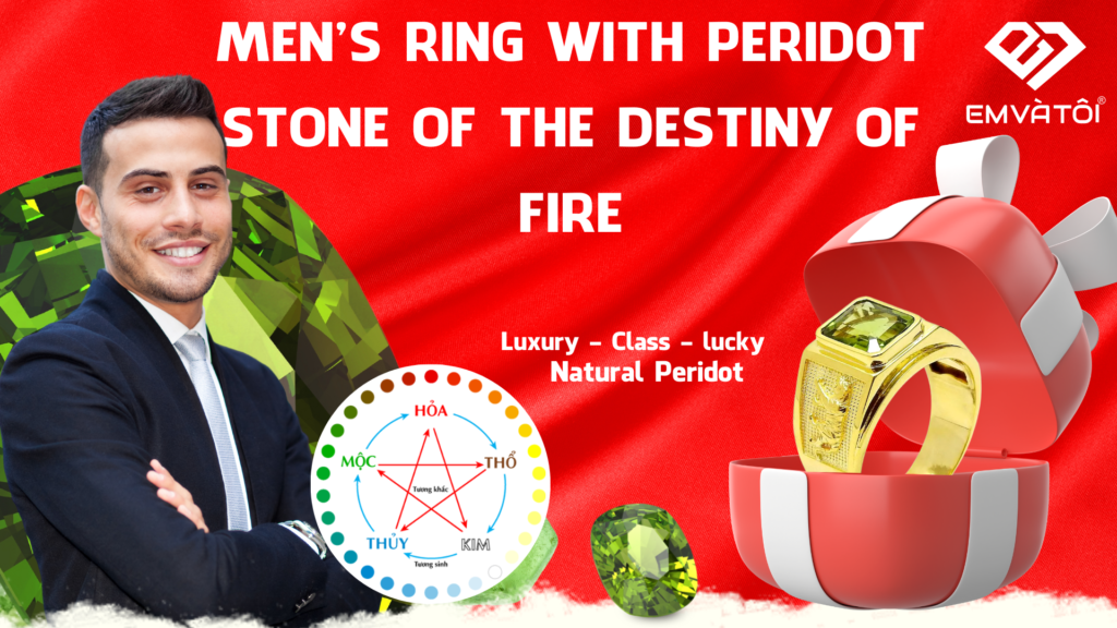 Men's ring with peridot stone of the destiny of fire